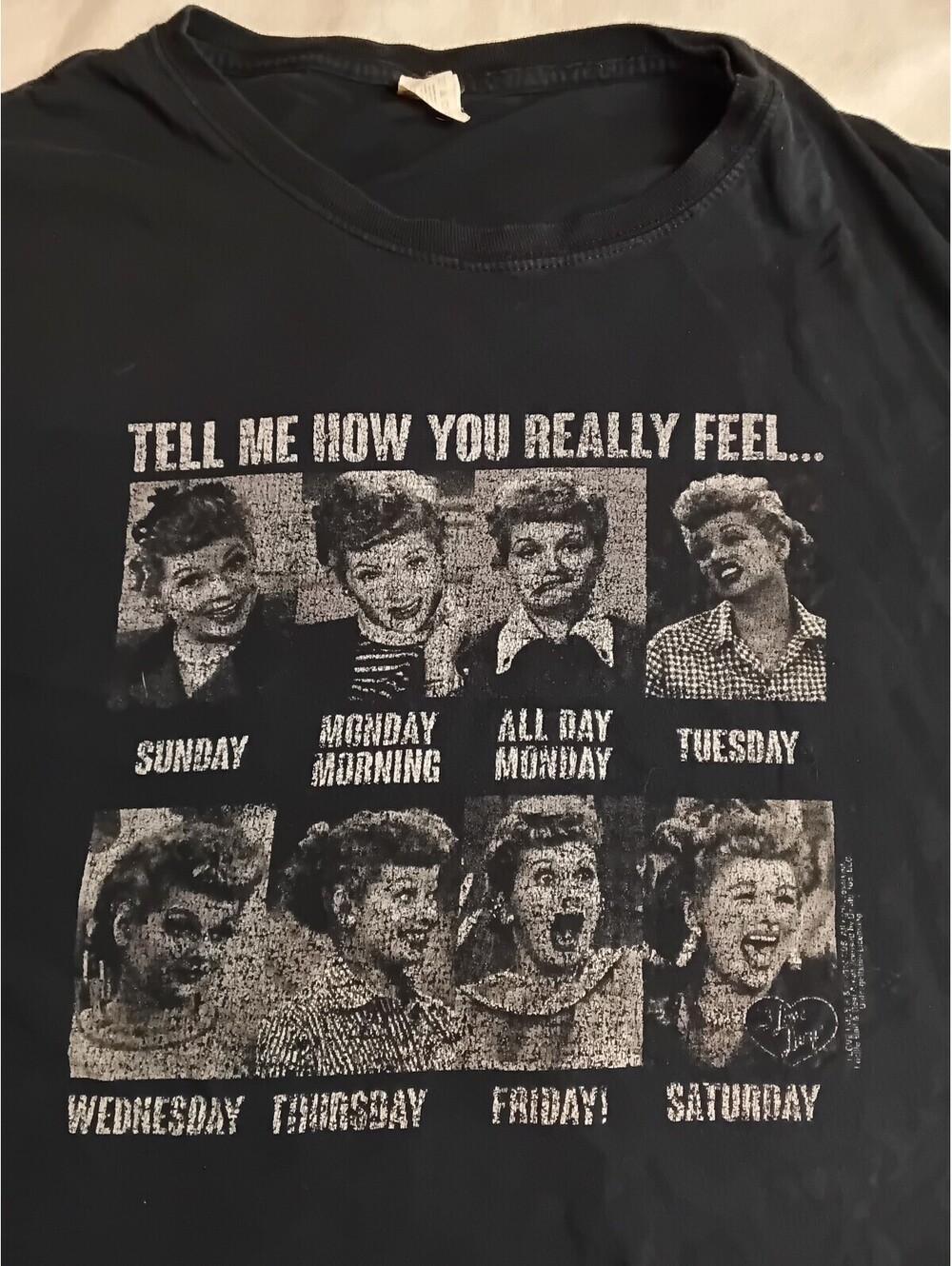 I Love Lucy T-Shirt 8 Days a Week Size 3XL Black Cotton Lucy Ricardo
